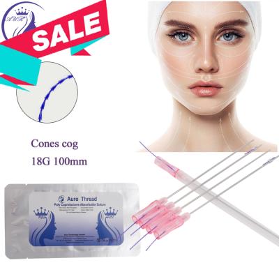 China Easy to use medical high quality instant face v cones 18G 100mm cosmetic surgery tensores soft pdo threads with needle for sale