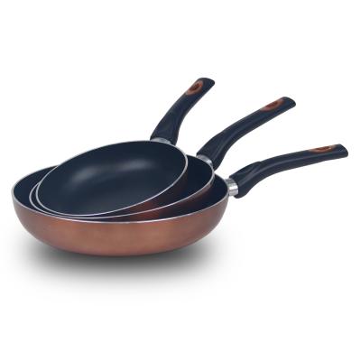 China Metallic paint coating customized size/logo/color 3pcs nonstick cookware sets non stick pan panela for sale