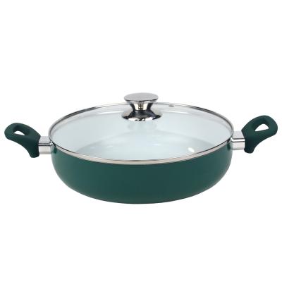 China Traditional Cookware Wok Frying Pan Round Cast Aluminum Design With Double Handle for sale