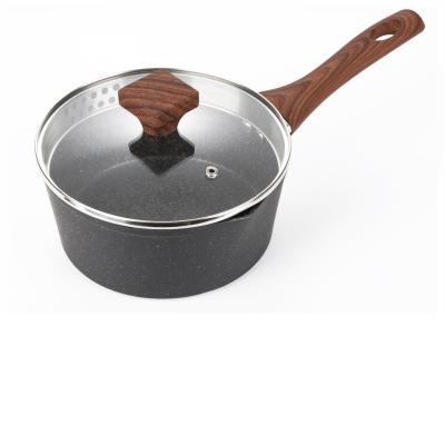 China Hot Sale Round Forged Nonstick Saucepan with Wooden Handle , Coolware Sets Cookware Sets Home Cooking Aluminum Pans Glass Metal for sale