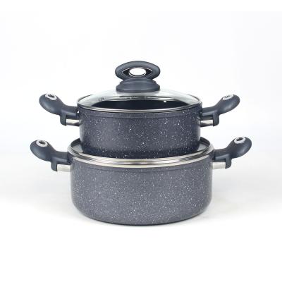 China Costomized size non stick cookware set cooking pot set casseroles with marble coating double handle for sale