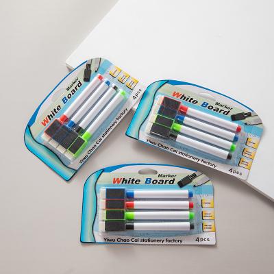 China Office 4 Colors Easy To Draw And Erase Magnet Whiteboard Marker With Eraser Set for sale