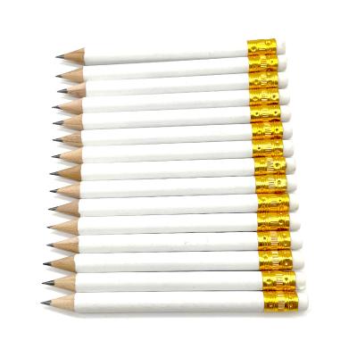 China office & School Pencil White Color HB Pencil 10cm With Eraser Sharpened Short Pencil Writing Golf Pencil for sale