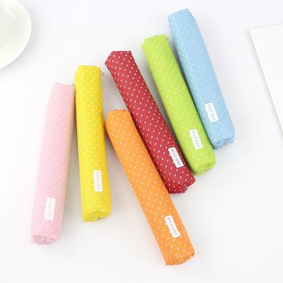 China Korean Stylus Stationery Candy Color Striped Dots Pencil Cases Canvas Teens Pencil Case for sale