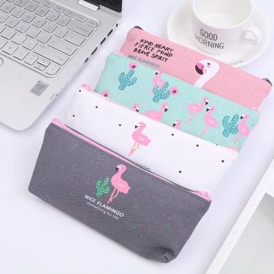 China Simple Portable Stylus Korea Canvas Flamingo Pencil Case Student Stationery Case Bags With Zipper for sale