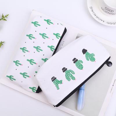 China Creative stylus cactus pencil case for boys cute large capacity canvas pencil case bag for sale