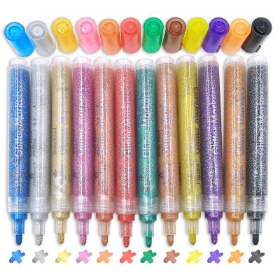 China Desktop Glitter Acrylic Paint Water Based Markers Color Set Student Handbook DIY Painting Pen Supply for sale