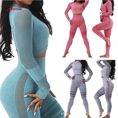 China Seamless Breathable Girls Yoga Wear Long Sleeve High Waist Sports Upper Leggings Clothes Sport Suit Gym Running Suit Fitness Sets For Women for sale