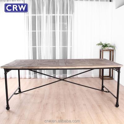 China DINING TABLE RE-1525 Industrial Cast Iron Table Leg Metal Wood Frame Dining Table for sale