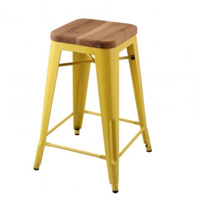 China Height Yellow Wood Metal Bar Stool MCH-1505 French Stool 65cm Bistro Chairs for sale