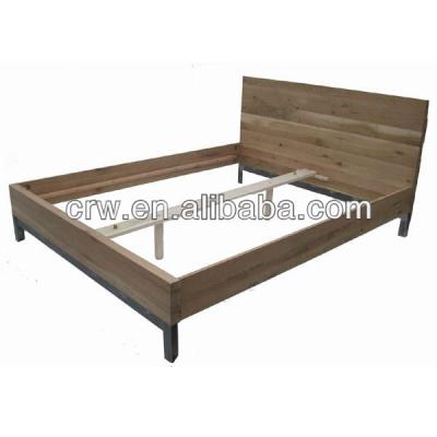 China OA-4007-1 Solid Wood Reclaimed Solid Wood Furniture Antique Oak Bed With Steel Legs for sale