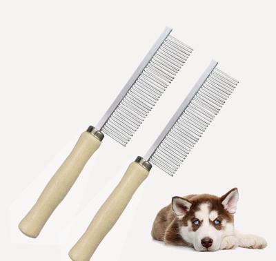 China Wholesale Stocked Single Row Comb With Wooden Handle For Dog And Cat Grooming Hair Comb Long 7.67 Inch for sale