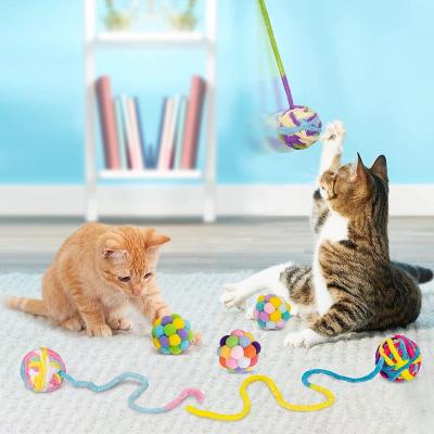 China Cat Toys Ball Woolen Yarn stocked Cat Toy Balls Bell Fuzzy Interactive Cat Toys 6 PCs pack for sale