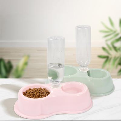 China Sustainable Color PP Plastic Macaron Non-slip With Water Bottle Pet Food Feeder Feeder Bowl Slow Cat Dog Bowl Double for sale