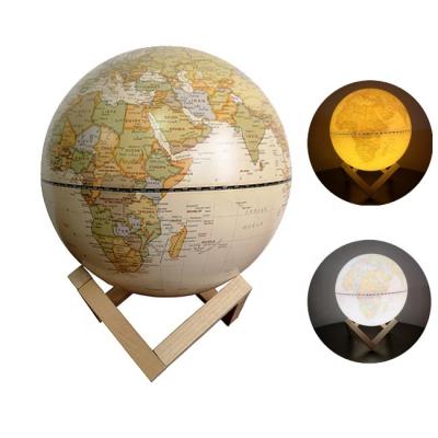 China Desk IN STOCK! Antique World Map Globes with Wooden Base for Office Classroom Decoration Globe with LED Lighting for sale