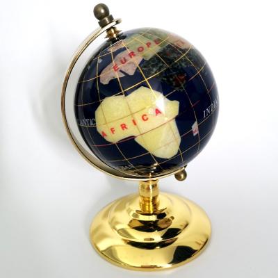 China Gemstone World Classic Unique Globe with Natural Stone and Shell Made Continents Beautiful Blue Marble Globe on Brass Stand for sale