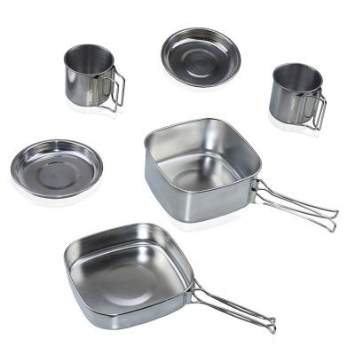 China Foerstine Lightweight Stainless Steel Outdoor Cookware Portable Cookware Sets Pots Frying Pan Camping Cup for sale