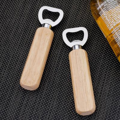 China Sustainable Customized Factory Metal Beer Bottle Opener With Wooden Handle for sale