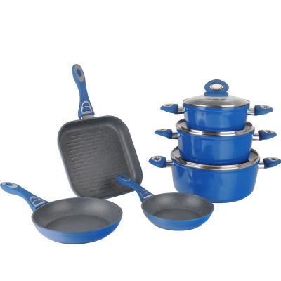 China Sustainable 9pcs Forged Ceramic Coating Aluminum Nonstick Pots And Pans Colorful Cookware Set With Lid for sale