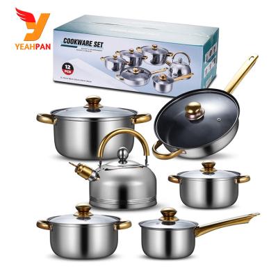 China Sustainable Maker Cooking Pot Set 12pcs Cookware Set Stainless Steel Cookingware Set for sale