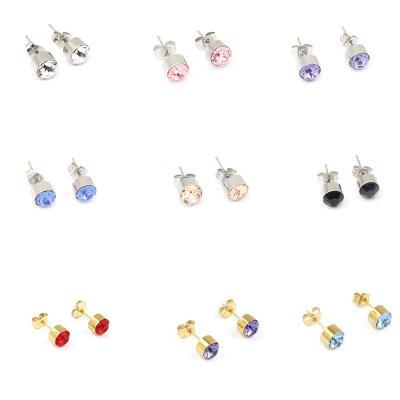 China Wholesale FASHIONABLE Stainless Steel Kids Earring Zircon Birthstone Stud Earrings For Women Zircon Earring For Ladies for sale