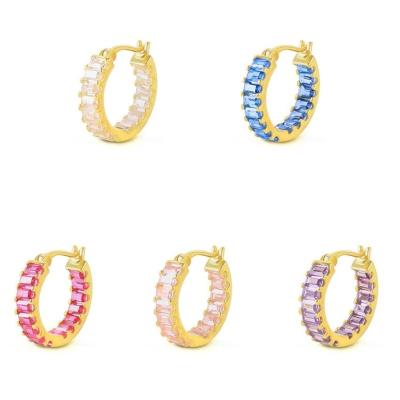 China Wholesale Trendy Jewelry Colors Wand CZ Earrings Multi Fine Fashion Circles 925 Sterling Silver Gold Plated Trendy Round Earrings for sale