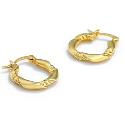 China New Trendy Minimalist Trendy Circle Twisted Chunky Twisted Hoops 925 Sterling Silver Gold Plated Hoop Earrings For Women Hoop Earrings for sale