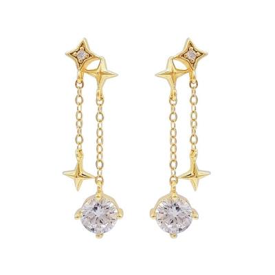 China Latest New Trendy 925 Sterling Silver Unique Design Fashion Star Design Tassels CZ Star Stud Earrings For Women for sale