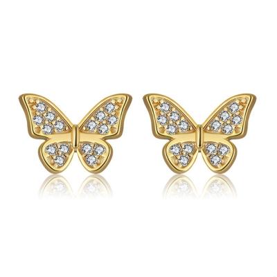 China FASHIONABLE Wholesale Diamond Butterfly Stud Earrings 925 Sterling Silver Gold Plated Tiny Zircon Stud Earrings Butterfly Jewelry for sale