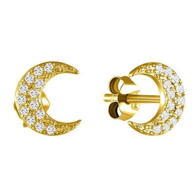 China FASHIONABLE Wholesale Tiny Moon Design Zirconia Stud Earring Women 18k Gold Stud Earring 925 Sterling Silver Studs for sale