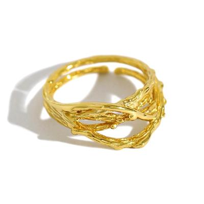 China Wholesale Trendy Branch Twig Design Fashion Ring Personalized 925 Sterling Silver Adjustable Ring Women's Rings Gold Plated Jewelry for sale