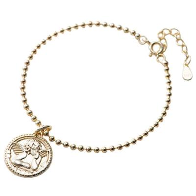 China Latest TRENDY 925 Silver Bangle Gold Plated Coin Bracelets Beaded Chain Bracelet Women for sale