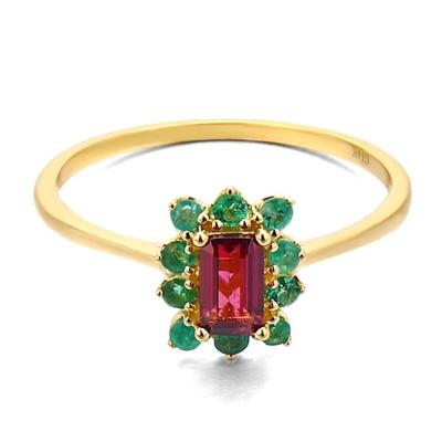 China Wholesale Trendy Natural Green Luxury Natural Gemstone Ring Real 14k Gold Topaz Gold Ring For Women for sale