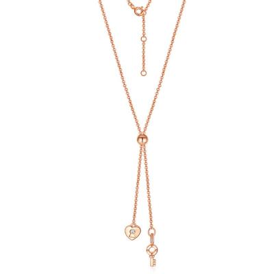 China Fashionable wholesale real gold head jewelry natural heart diamond 18k gold jewelry adjustalbe rose gold necklace for sale