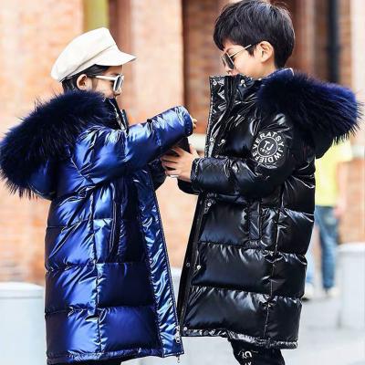 China OEM Breathable Winter Kids Clothing Boys Long Coat Girls Clothes Blue Faux Fur Collar Snowsuit Outerwear Parka For Teenagers for sale