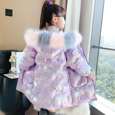 China Wholesale Breathable 5-14 Years Fashion Girls Winter Coat Fur Hooded Parkas Kids Thickening Warm Bright Winter Outwear For Girls for sale