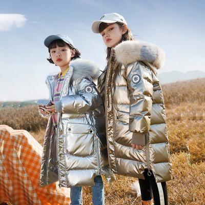 China Dropshipping Breathable Long Down Jackets For Girls 10 12 Years Old Big Fur Collar Winter Warm Kids Coat Down Parkas for sale