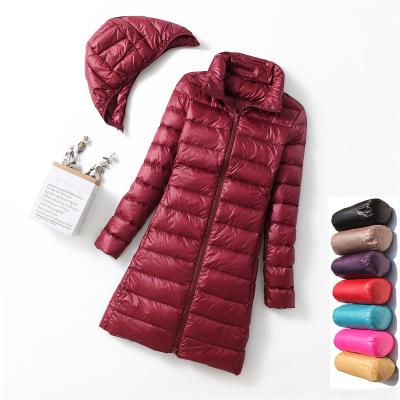 China Thin Hooded Parka Duck Down Jackets Female Portable White Thin Casual Quilt Best Selling Winter Waterproof Coat Women Long for sale