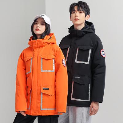 China Custom Men's Winter Fashion Coat Waterproof Jacket Couple White Duck Down Jacket 2021 Multi-pocket Hooded Warm Breathable Anorak For Male for sale