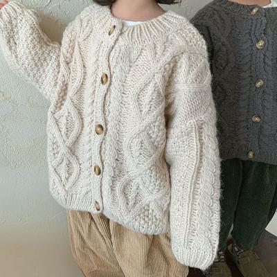 China 2021 Loose Dropshipping Autumn Spring Kids Clothes Boys Breathable Korean Sweater Cardigan Girls Outwear Solid Knitting for sale