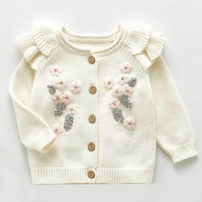 China Girls Autumn Winter Baby Sweater Coat Girls Cardigan Sweaters Knitted Sweater Fashion Petals Breathable Collar Knitted Cardigan Sweaters for sale