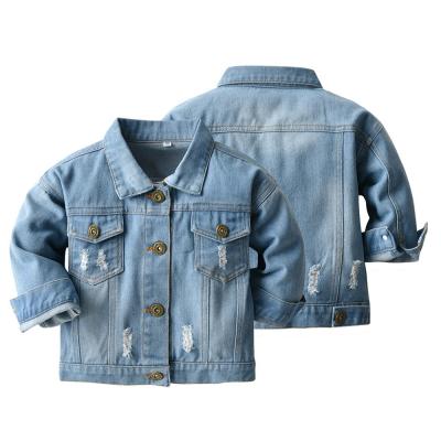 China Custom Spring Windproof Autumn Kids Casual Jacket Girls Ripped Denim Suit 6M-7Y Girls Outerwear Jeans Little Boys Coats Holes for sale