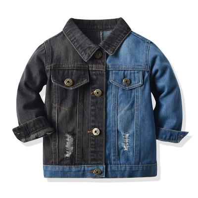 China Custom Kids Spring Jacket Girls Casual Lapel Autumn Windproof Stitching Ripped Holes Suit Denim-Outerwear Girls Boys Jean-Coats for sale