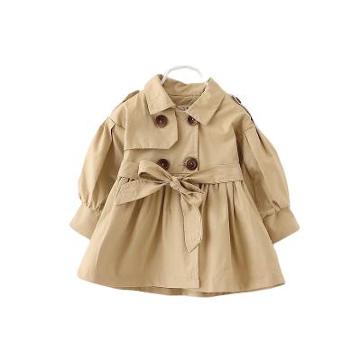 China OEM Fashion Baby Windproof Coat With Belt Cotton Autumn Spring Baby Girl Clothes Solid Color Jacket Infant Coat 2 Colors for sale