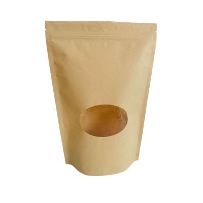 China Manufacturer's New Design Kraft Paper Stand-up Pouch Recyclable Moisture Proof With Clear Window for sale