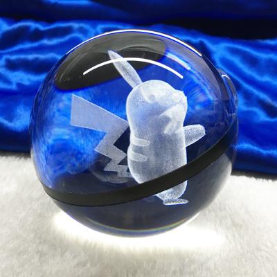 China Europe Glass 3D Ball Laser Engraved Crystal Ball 3D Gifts LED Light Base For Different Color for sale