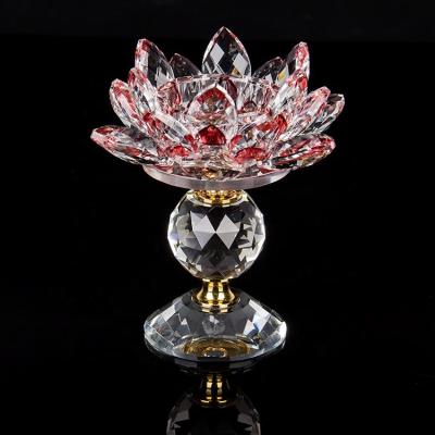 China Europe Crystal Design Colorful Crystal Lotus Glass Candle Holder for Wedding Decoration for sale