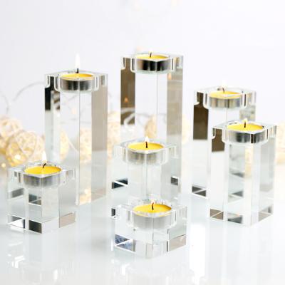 China Europe Premium Quality Square Crystal Glass Candle Holders Different Size For Candlestick for sale