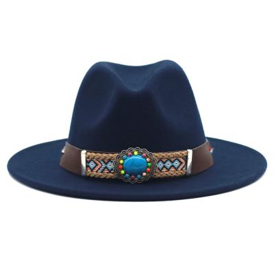 China Vintage Fedora Hat Belt Buckle Classic Felt Wide Brim Band Panama Hat Men Women Character for sale