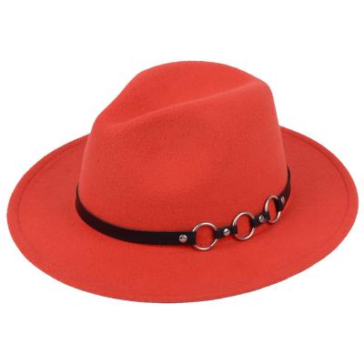 China Buckle Brim New Character Style Warm Large Wool Hat And British PU LEATHER BELT Fedora Hat For Ladies for sale